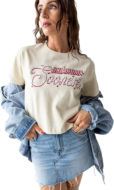 Gameday Social Women's Oklahoma Sooners Lasso Luxe Heavyweight Crop Short Sleeve T-shirt