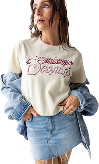 Gameday Social Women's Oklahoma Sooners Lasso Luxe Heavyweight Crop Short Sleeve T-shirt