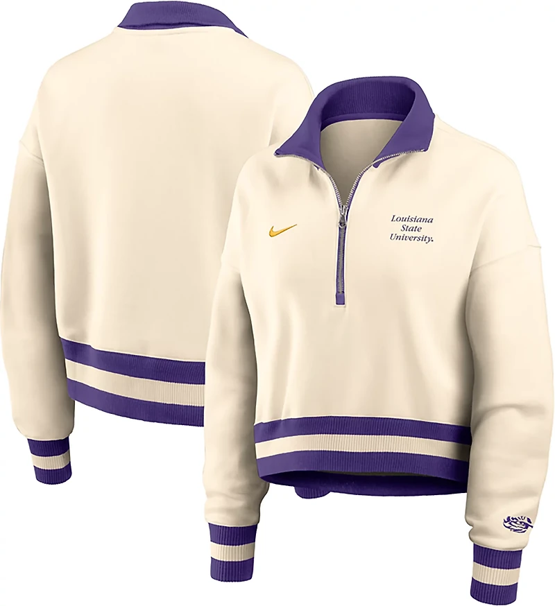 Nike Women's LSU Tigers Legacy Fleece Crop 1/4 Zip Jacket