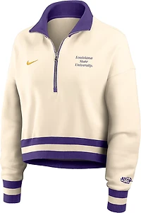 Nike Women's LSU Tigers Legacy Fleece Crop 1/4 Zip Jacket