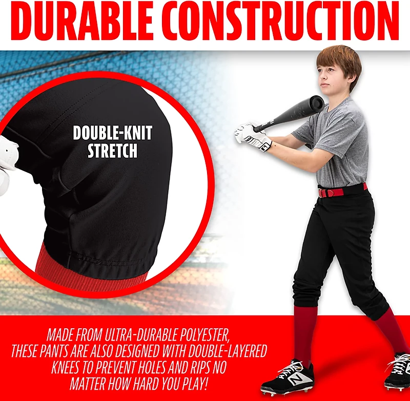 Franklin Sports Kids’ Classic Fit Knee High Baseball + Softball Pants
