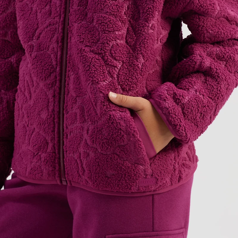Freely Girls' Amelia Embossed Full Zip Sherpa Jacket