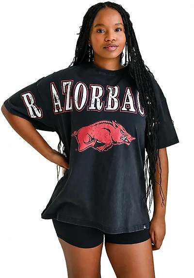 Gameday Social Women's Arkansas Razorbacks Southern Split Oversized Band Short Sleeve T-shirt