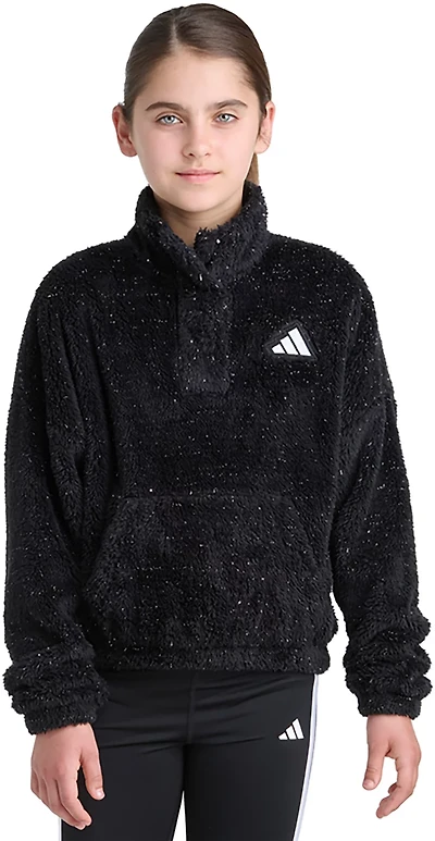 adidas Girls' Mock Neck Lurex Sherpa Long Sleeve Pullover