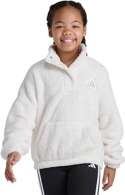 adidas Girls' Mock Neck Lurex Sherpa Long Sleeve Pullover