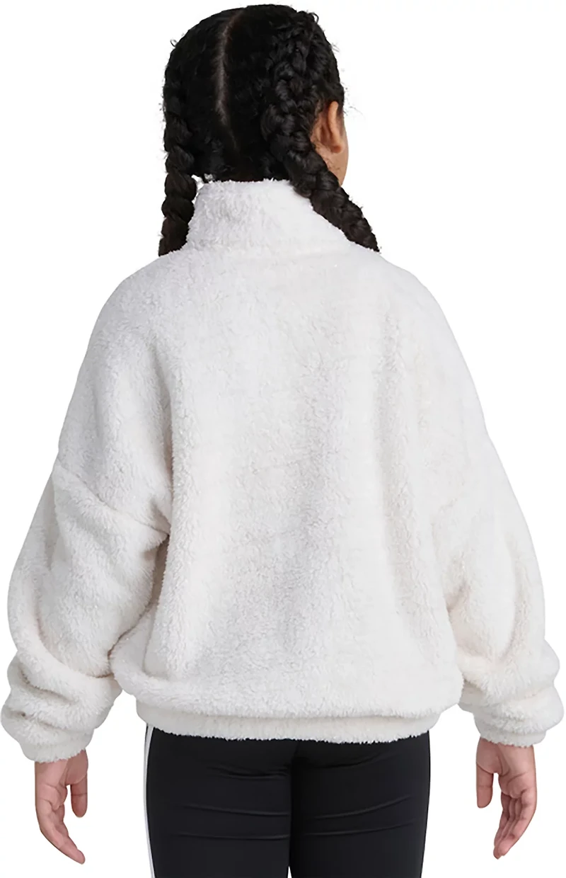 adidas Girls' Mock Neck Lurex Sherpa Long Sleeve Pullover