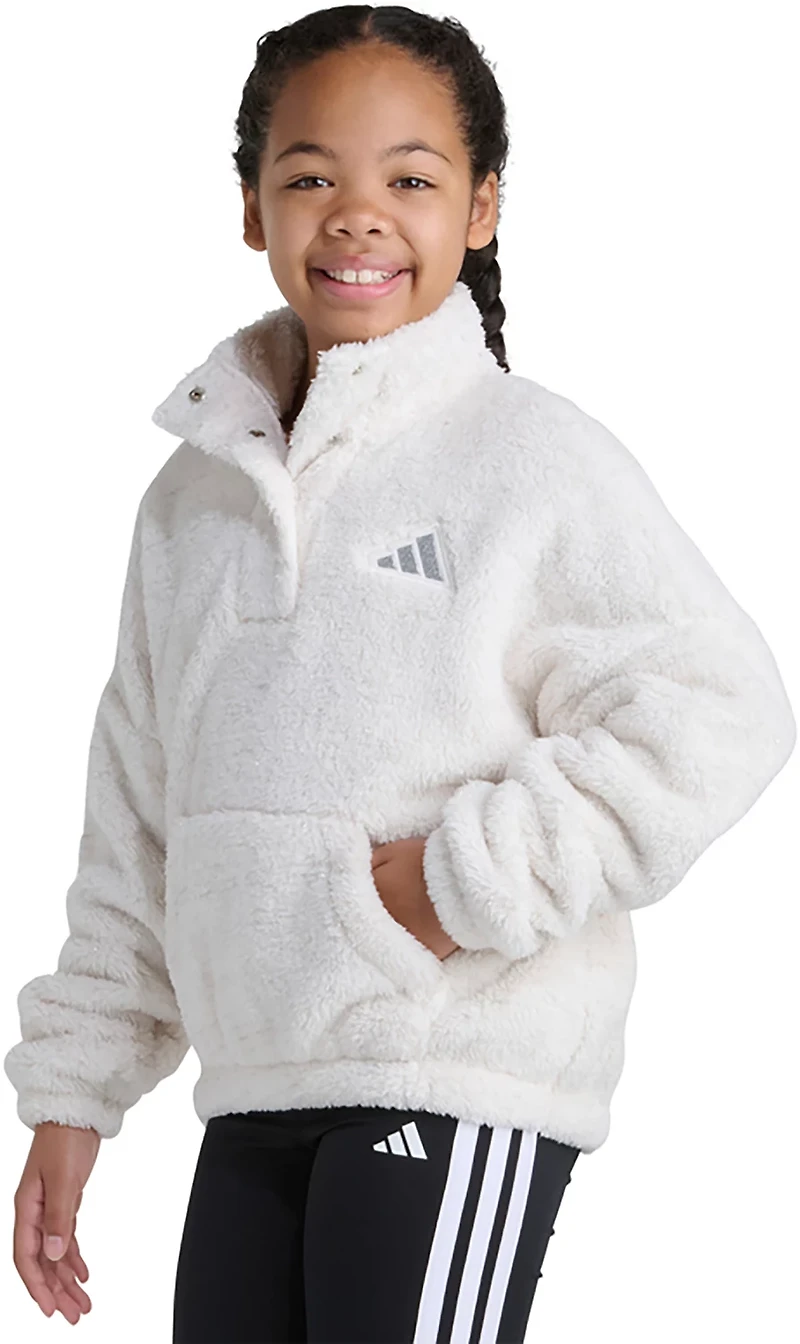 adidas Girls' Mock Neck Lurex Sherpa Long Sleeve Pullover