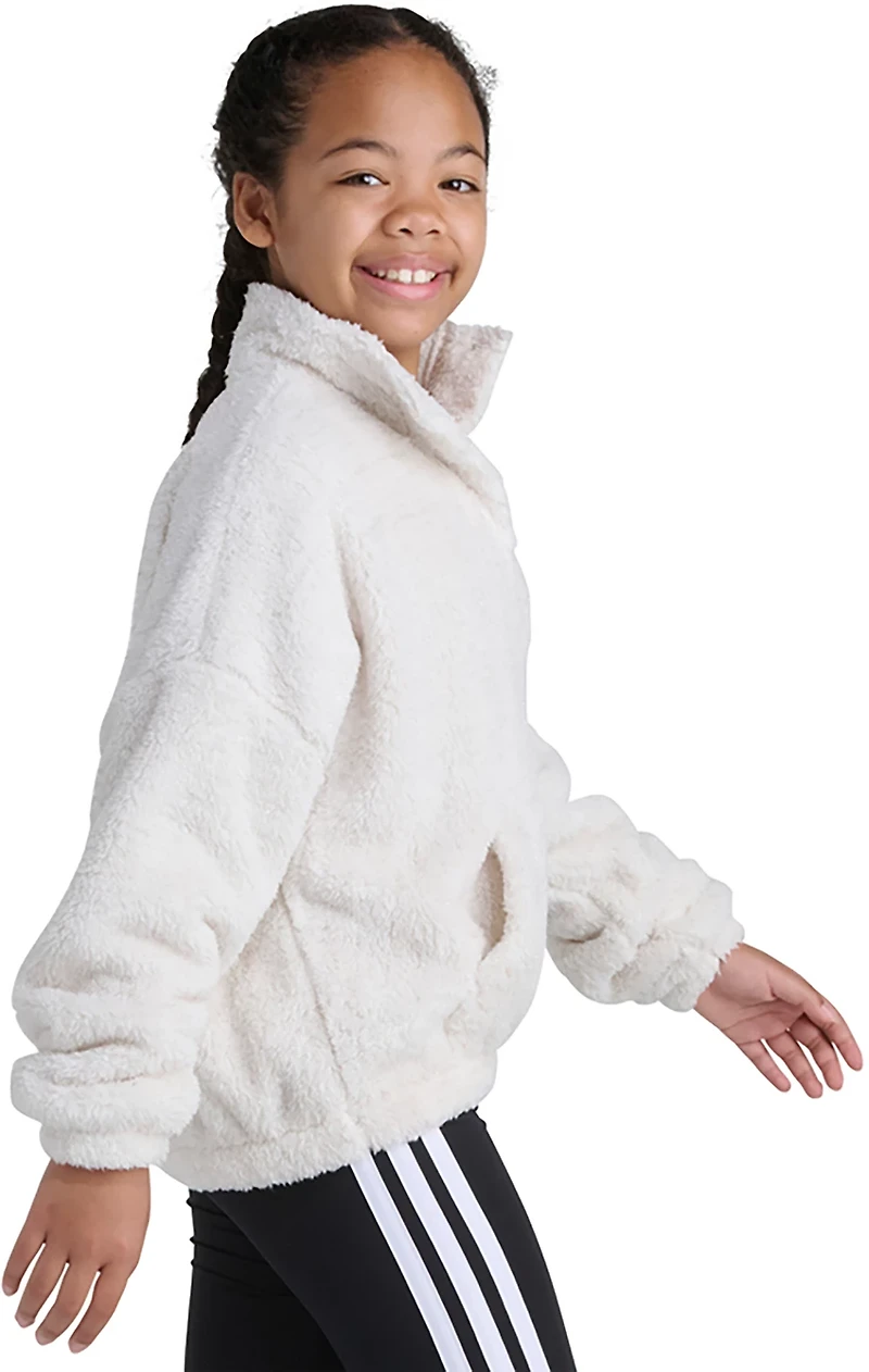 adidas Girls' Mock Neck Lurex Sherpa Long Sleeve Pullover
