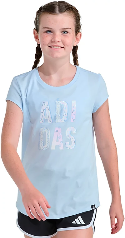 adidas Girls' Cap Sleeve Animal Print Foil T-shirt