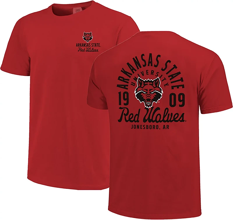 Image One Men's Arkansas State University Red Wolfs Mascot Overlay Short Sleeve T-shirt