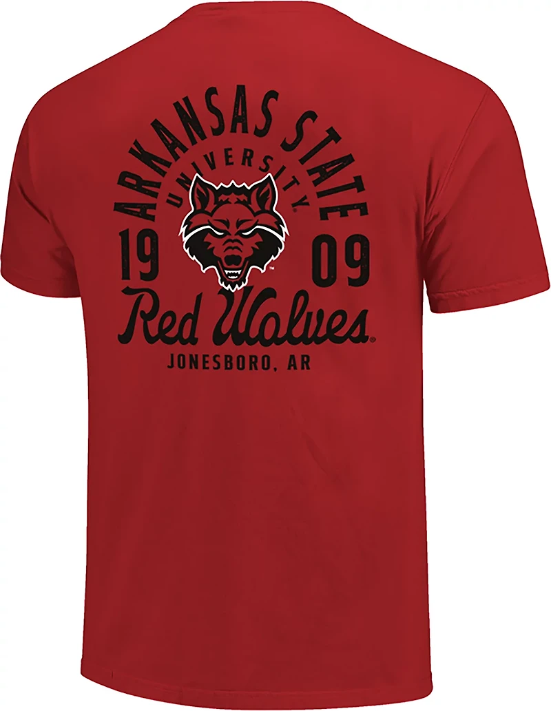 Image One Men's Arkansas State University Red Wolfs Mascot Overlay Short Sleeve T-shirt