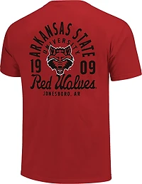Image One Men's Arkansas State University Red Wolfs Mascot Overlay Short Sleeve T-shirt