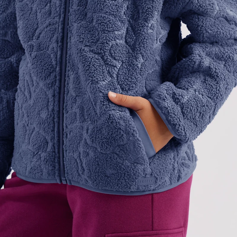 Freely Girls' Amelia Embossed Full Zip Sherpa Jacket