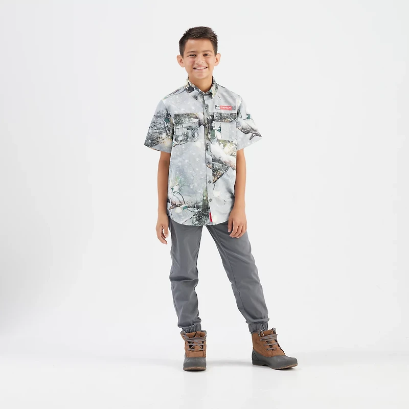 Magellan Outdoors Boys' Laguna Madre Holiday Mossy Oak Break-Up Country Snowdrift 2.0 Fishing Shirt