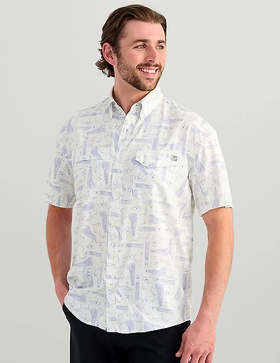 Huk Men's Tide Point KC Scott© Printed Short Sleeve Button-Down Shirt