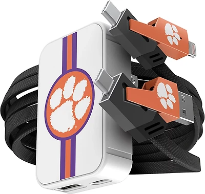 Prime Brands Group Clemson University Slim Wall Charger with 4-in-1 Multicharging Cable