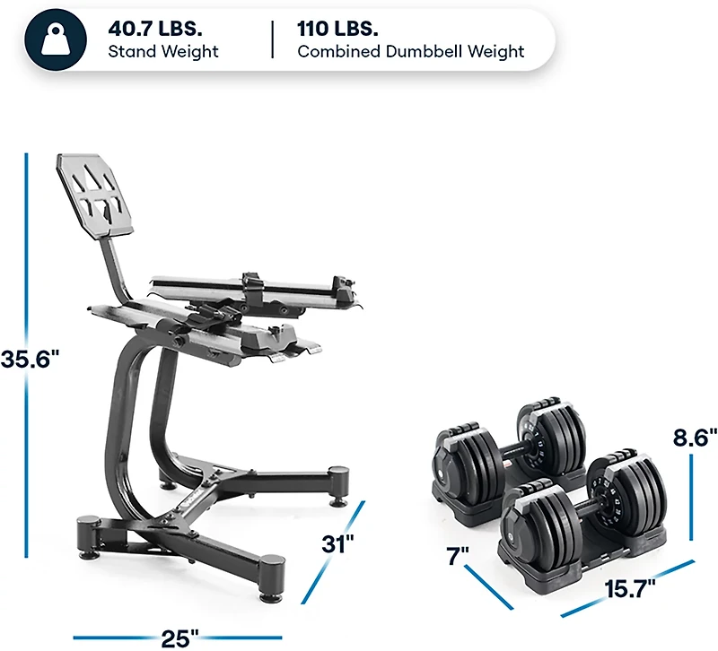 Echelon Strength Adjustable Dumbbells 752 with Stand