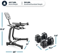 Echelon Strength Adjustable Dumbbells 752 with Stand