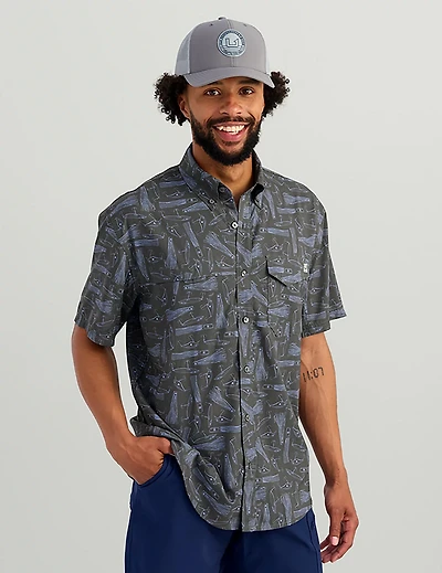 Huk Men's Tide Point KC Scott© Printed Short Sleeve Button-Down Shirt