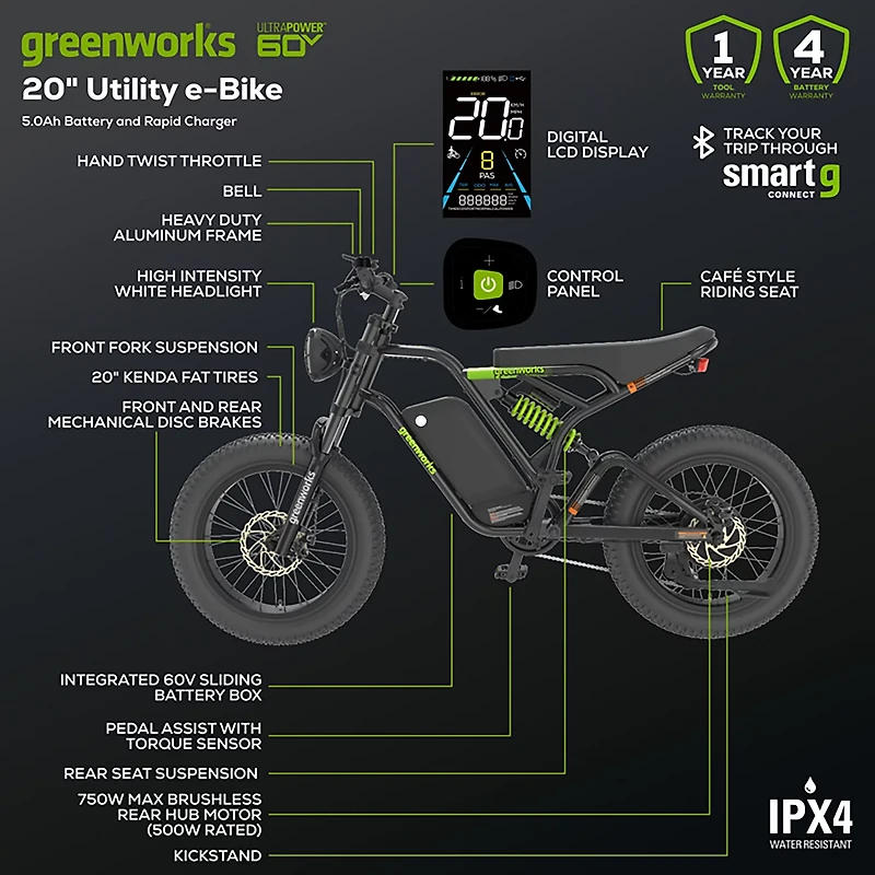 Greenworks 60V 20 in Fat Tire E-Bike 5Ah Battery