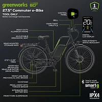 Greenworks Adults’ 60V VENTURE Series 27.5 in Electric Commuter Bike