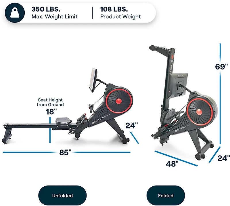 Echelon Row-S Indoor Rowing Machine with 22" class Rotating HD Touchscreen and Magnetic Resistance