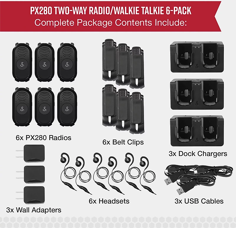 Cobra PX280 Business 2-Way Radio 6-Pack with Headset