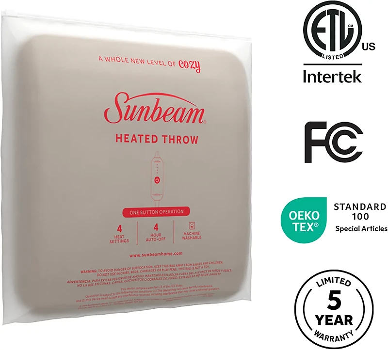 Sunbeam 50 in x 72 in Sherpa Heated Throw