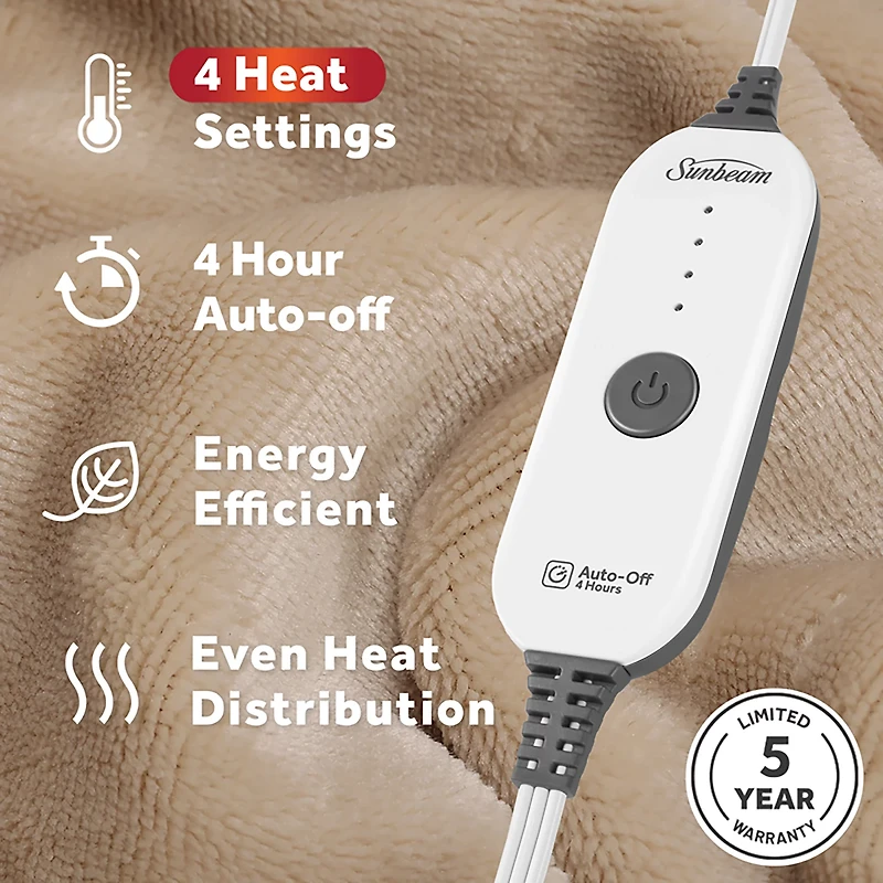 Sunbeam 50 in x 72 in Sherpa Heated Throw