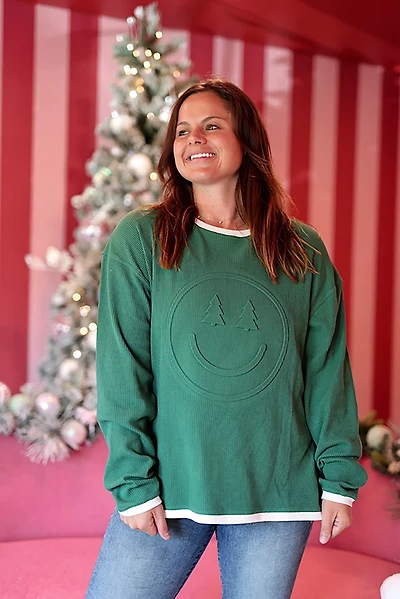 Jadelynn Brooke Women's Embossed Effortless Long Sleeve Crew Graphic Pullover