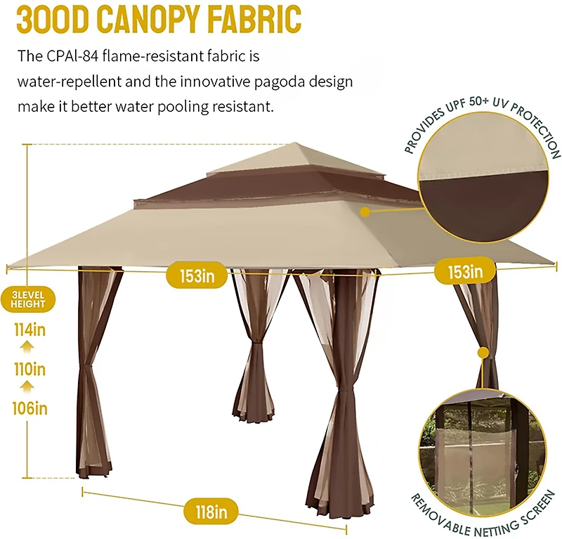 Mosaic 13 ft x 13 ft Triple Pagoda Gazebo Canopy