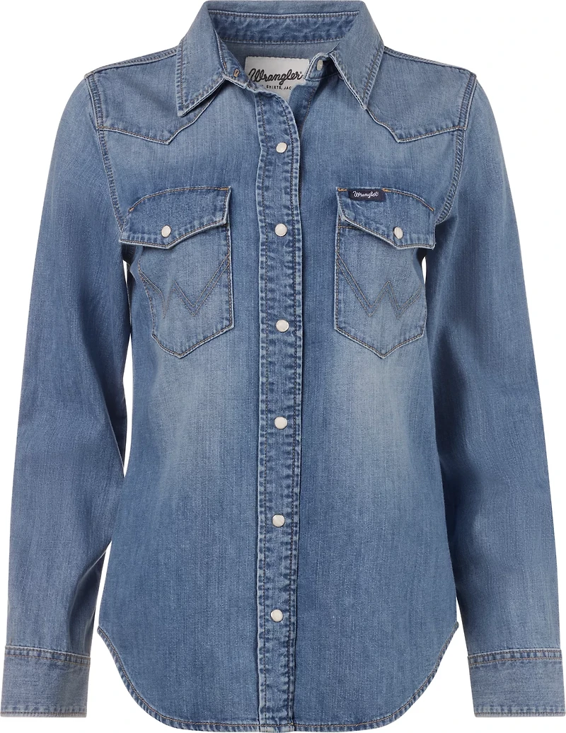 Wrangler Women's Vintage Fit Western Snap Denim Long Sleeve Top