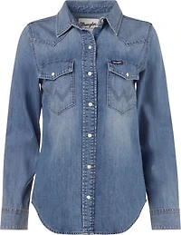 Wrangler Women's Vintage Fit Western Snap Denim Long Sleeve Top