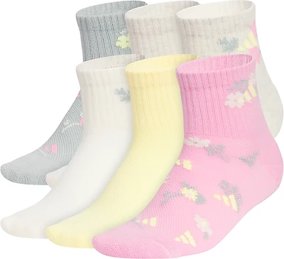 adidas Girls' Cushioned Graphic Quarter Socks 6-Pack