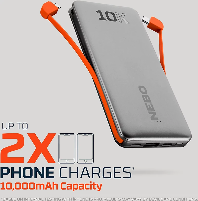 NEBO 10k Power Bank With Integrated Cables