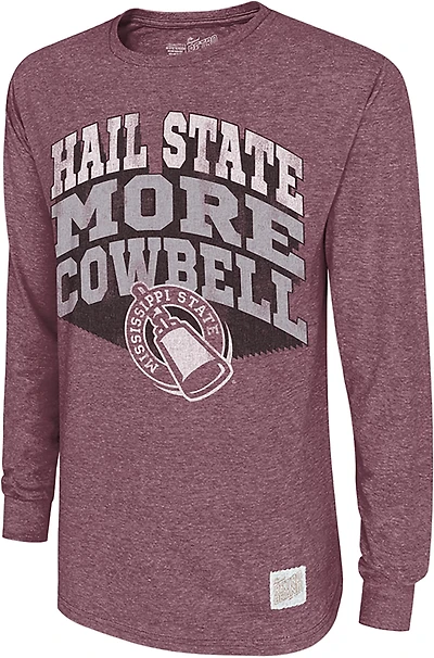 Retro Brand Men's Mississippi State University School Arch Cowbell Long Sleeve Graphic T-shirt