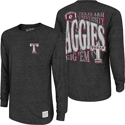 Retro Brand Men's Texas A&M University School Football Slogan DS Long Sleeve Graphic T-shirt