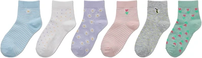 BCG Girls' Florals and Stripes Quarter Socks 6-Pack