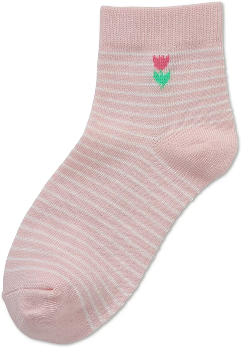 BCG Girls' Florals and Stripes Quarter Socks 6-Pack