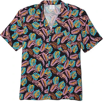 O'Rageous Men's Palm Floral Cabana Printed Short Sleeve Swim Shirt