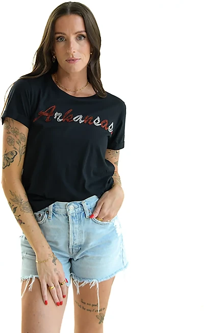 Gameday Social Women's University of Arkansas Brodny Beaded Cuffed Graphic T-shirt