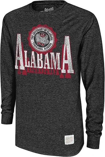 Retro Brand Men's University of Alabama Block Shadow Crest Long Sleeve Graphic T-shirt