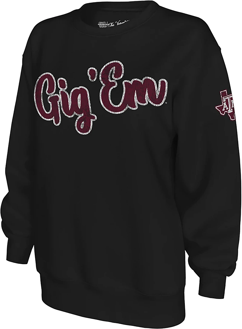 The Victory Women's Texas A&M University Gig Em Script Sleeve 2 Hit Crew Sweatshirt