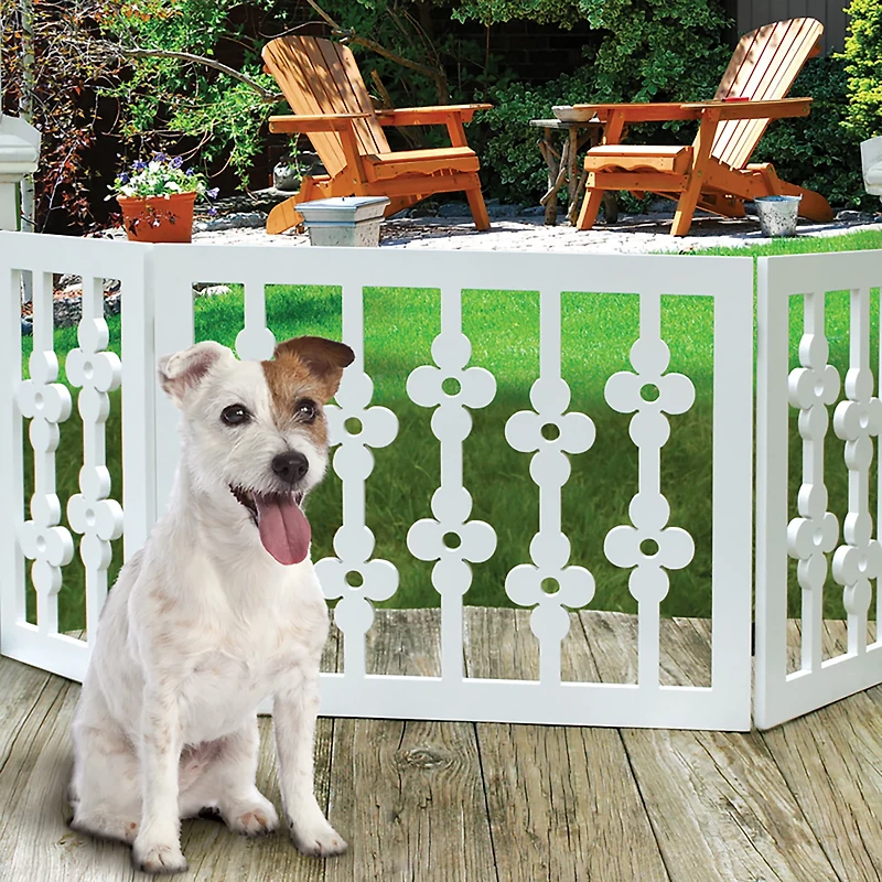 Etna Wooden White Floral Pet Gate