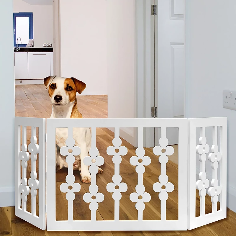 Etna Wooden White Floral Pet Gate