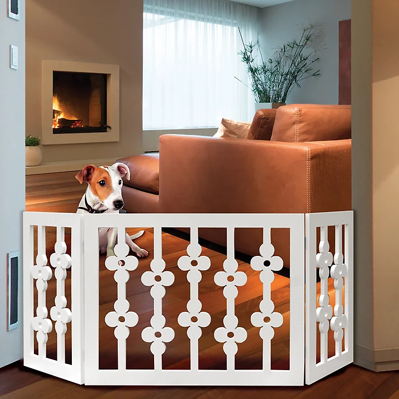 Etna Wooden White Floral Pet Gate