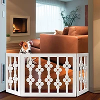 Etna Wooden White Floral Pet Gate