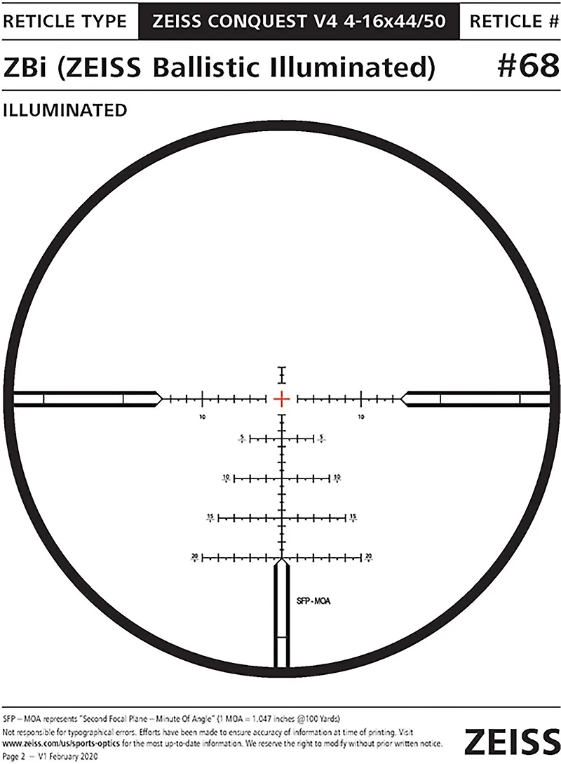 Zeiss Conquest V4 ZBi Illuminated Reticle Ext. Locking Wind 4-16 x 44 Riflescope