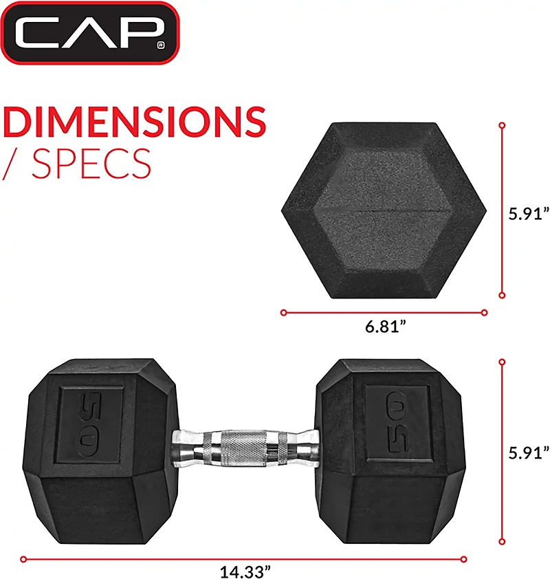 CAP Barbell 50 lb. Coated Hex Dumbbell - Single