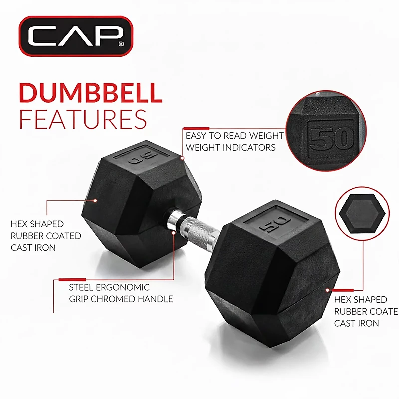 CAP Barbell 50 lb. Coated Hex Dumbbell - Single